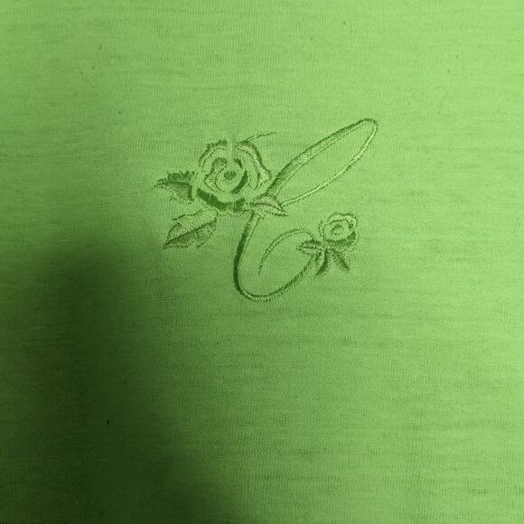 Croquet Club Vintage Neon Green Sleeveless Top Mock Neck Floral Embroidery - Picture 4 of 5